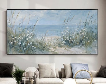 Original Ölgemälde Abstrakte Kunst Malerei auf Leinwand Frühlingsstrauß Leinwand Strukturierte Wandkunst 3D Blau Blumen Handgemaltes Ölgemälde Dekor