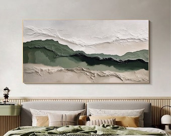 Large Abstract Mountain Oil Painting On Canvas,Wabi Sabi Wall Art,Minimalist Art,Thick 3D Texture Art,Subdued Color Art,Living Room Decor