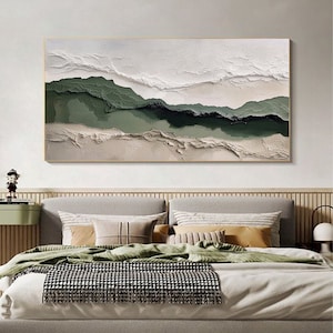 Grande montagne abstraite peinture à l'huile sur toile, art mural Wabi Sabi, art minimaliste, art texturé 3D épais, art couleurs tamisées, décoration de salon