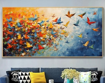 Abstract Colorful Birds Oil Painting On Canvas Original Animals Wall Art Abstract Nature Painting Modern Acrylic Painting Home Decor
