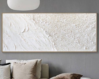 White landscape painting Minimalist abstract wall art for livingroom White 3D textured painting Extra large abstract wall art