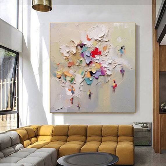 Large Colorful Abstract Painting Texture Abstract Painting Colorful Knife Painting Hand-painted Abstract Art Large Canvas Art Boho Decor