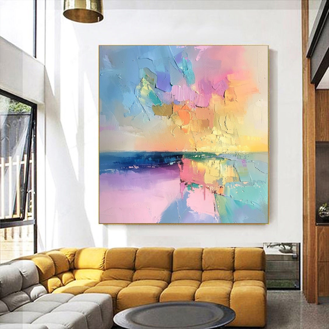 Abstract Large Sunset Painting on Canvas,pink Sunset Scenery,modern ...