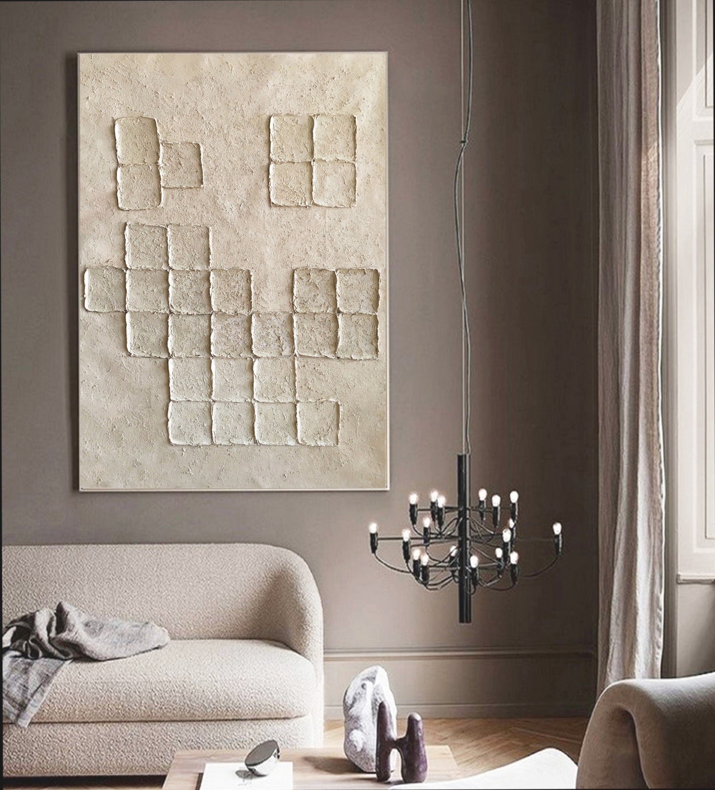 3D Minimalist Painting Textured Wall Art Beige Painting on Canvas Wabi ...