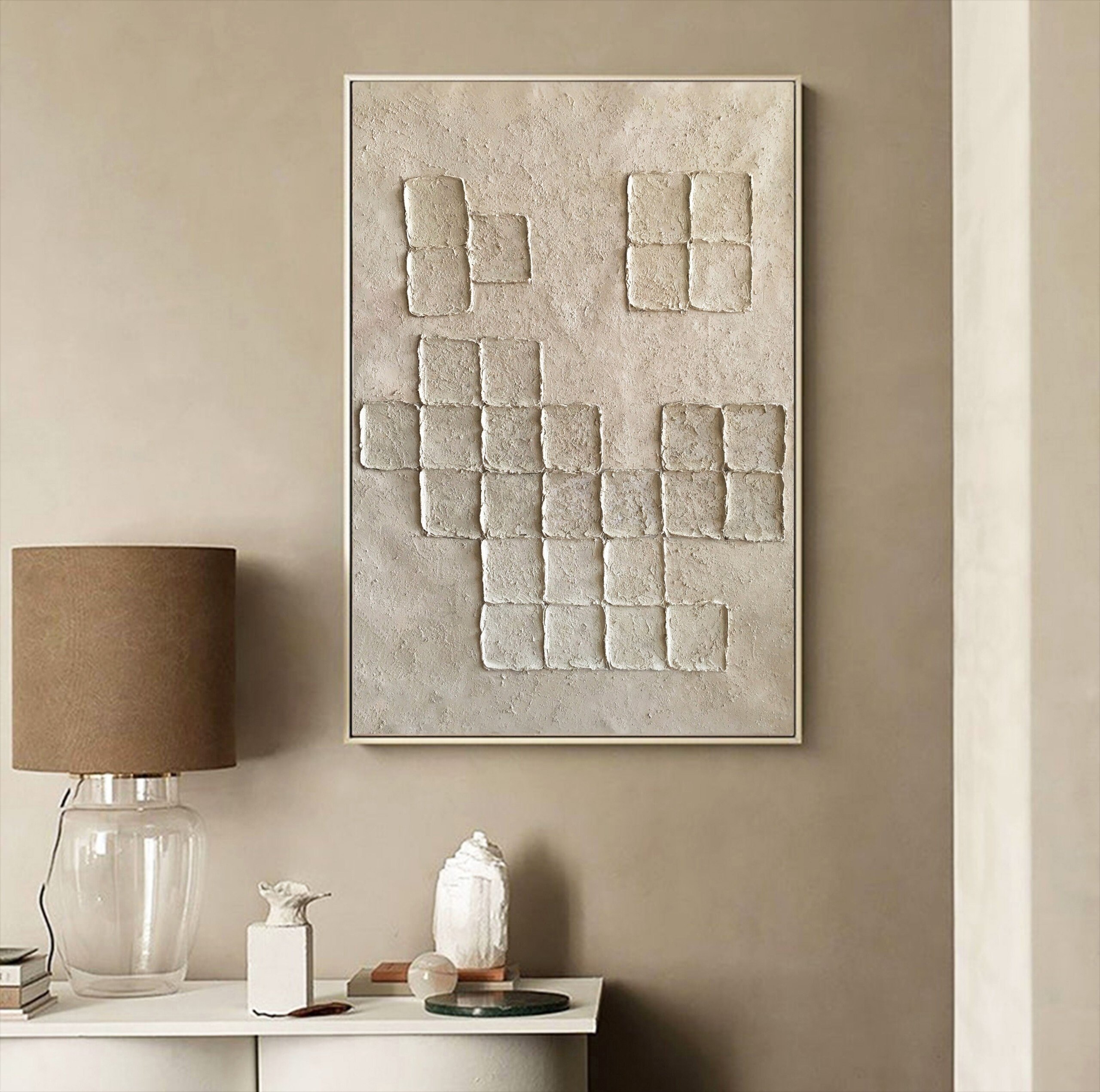 3D Minimalist Painting Textured Wall Art Beige Painting on Canvas Wabi ...