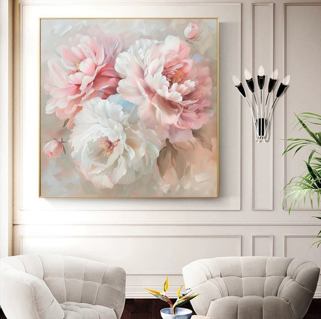 Original Flower Oil Painting on Canvas,large Pink Rose Floral Painting ...
