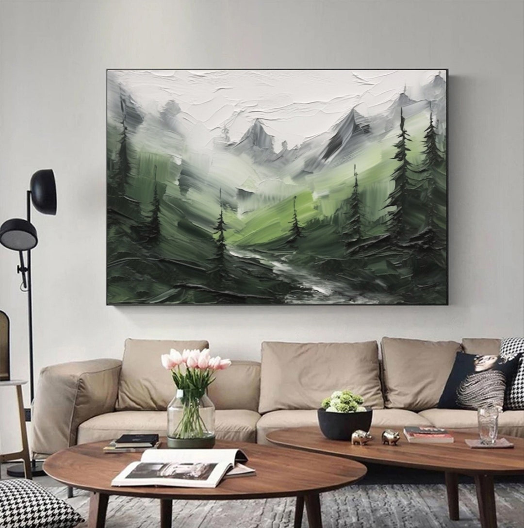 Large Abstract Landscape Forest Oil Painting on Canvas Green Tree ...