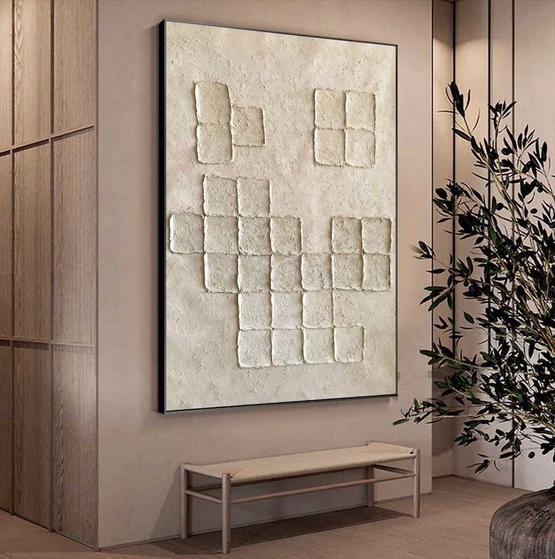 3D Minimalist Painting Textured Wall Art Beige Painting on Canvas Wabi ...