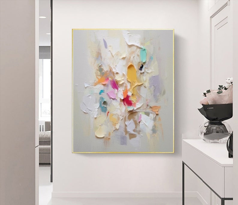 Large Colorful Abstract Painting 3D Textured Painting Palette Knife Original Painting Colorful Wall Art Scandinavian Art Living room decor image 4