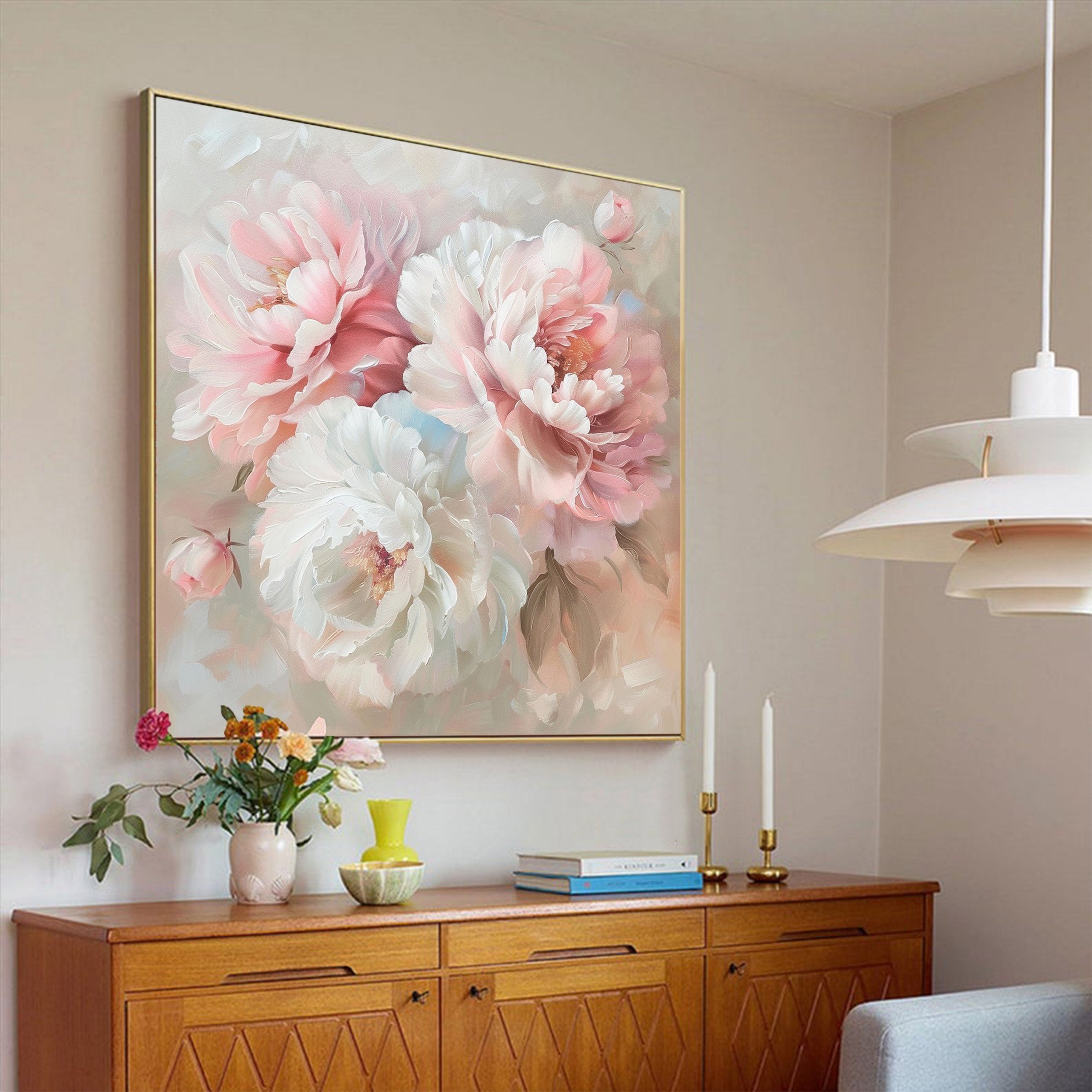 Original Flower Oil Painting on Canvas,large Pink Rose Floral Painting ...