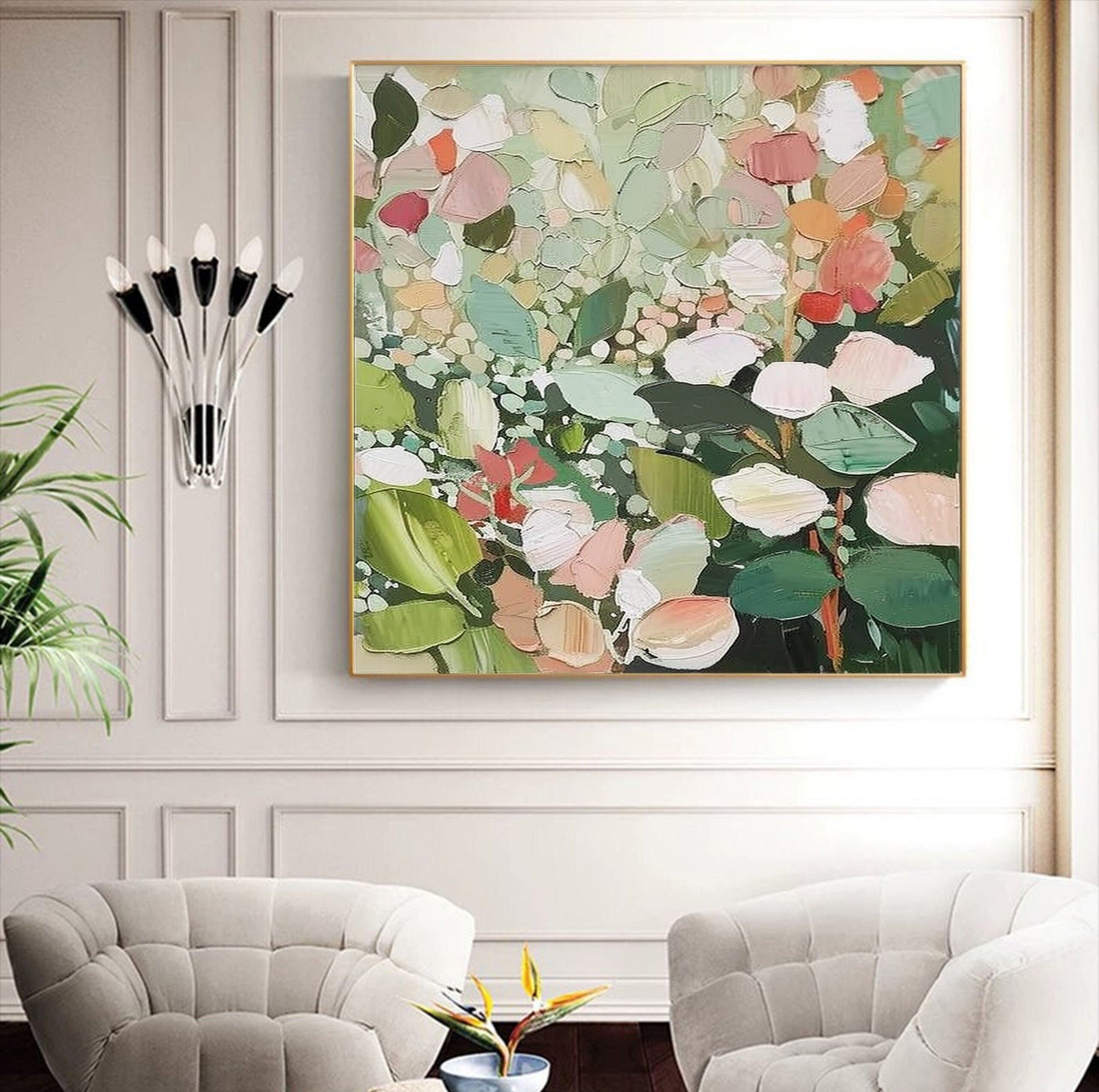 海外通販サイト ブランド Green Original Flower Art Wall Large Canvas on Painting Oil 絵画