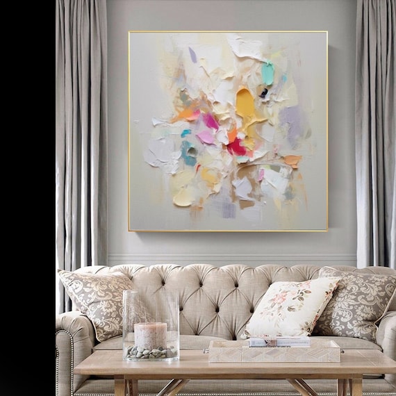 Large Colorful Abstract Painting 3D Textured Painting Palette Knife Original Painting Colorful Wall Art Scandinavian Art Living room decor