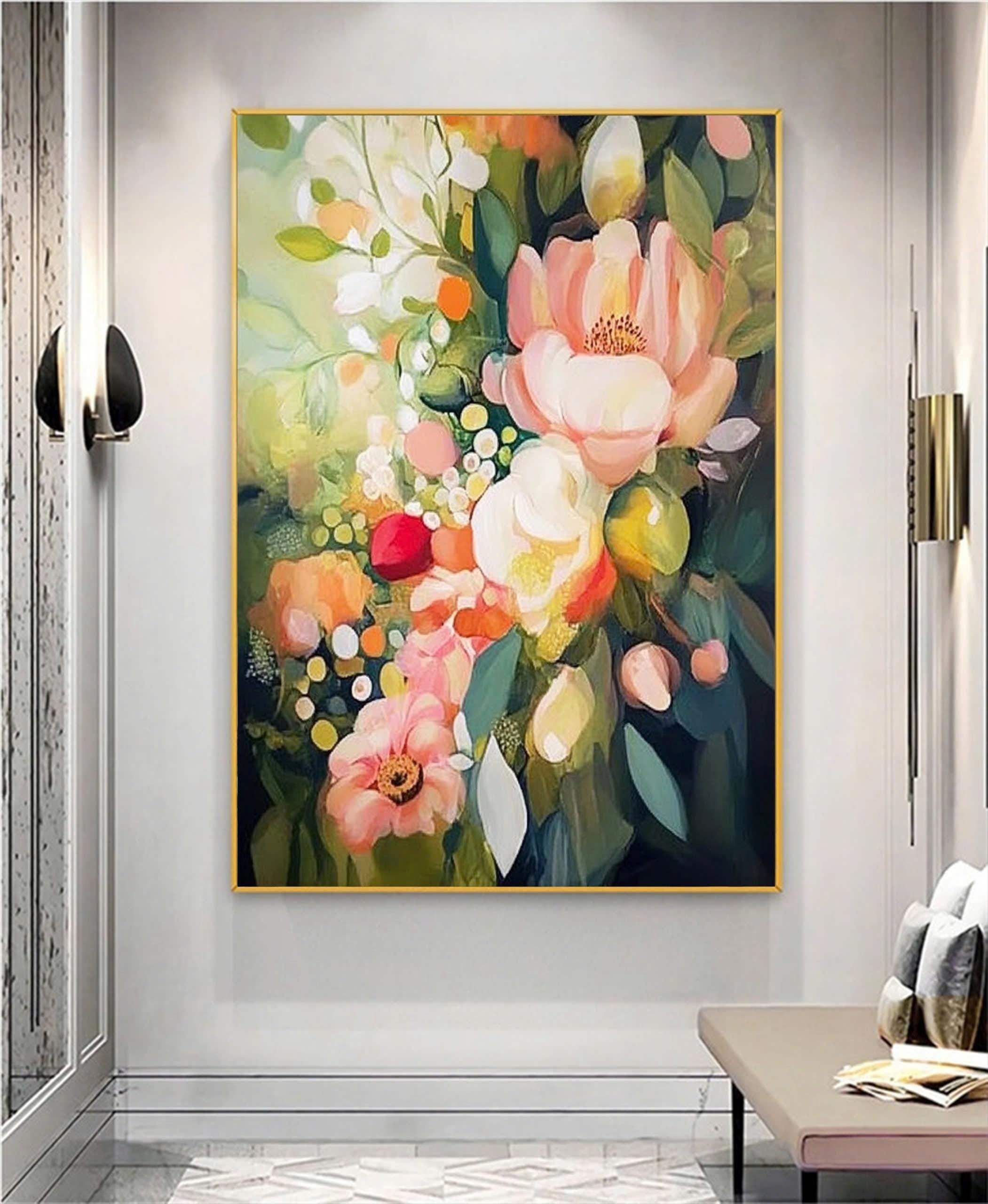 Original Romantic Floral Oil Painting - Soft Pastel Botanical Canvas Art for Elegant Modern Spaces