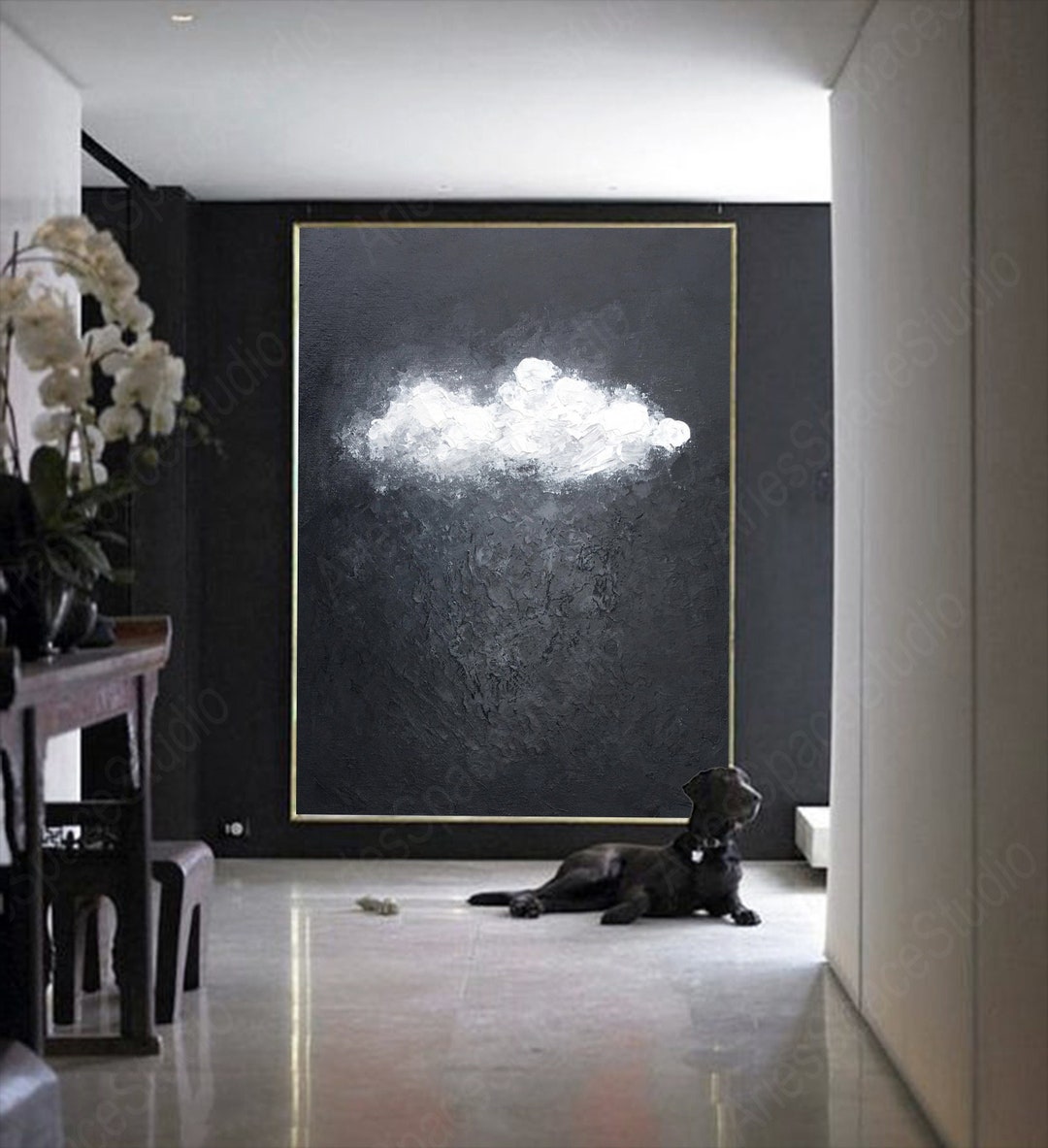 Black and White Wall Art Large Cloud Abstract Painting Minimalist Art ...