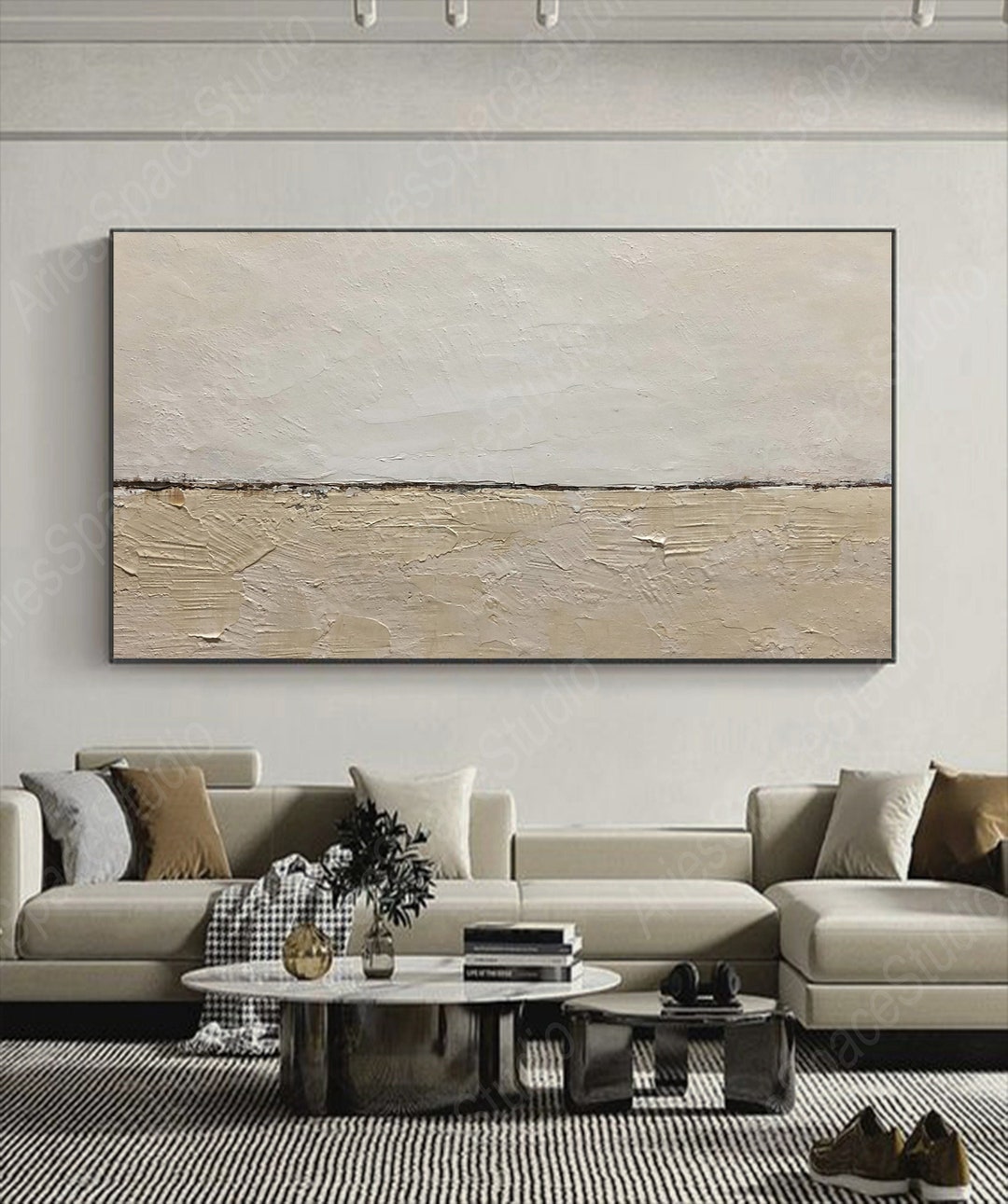 Large Beige Abstract Painting on Canvas Oversize Neutral Beige Wall ...
