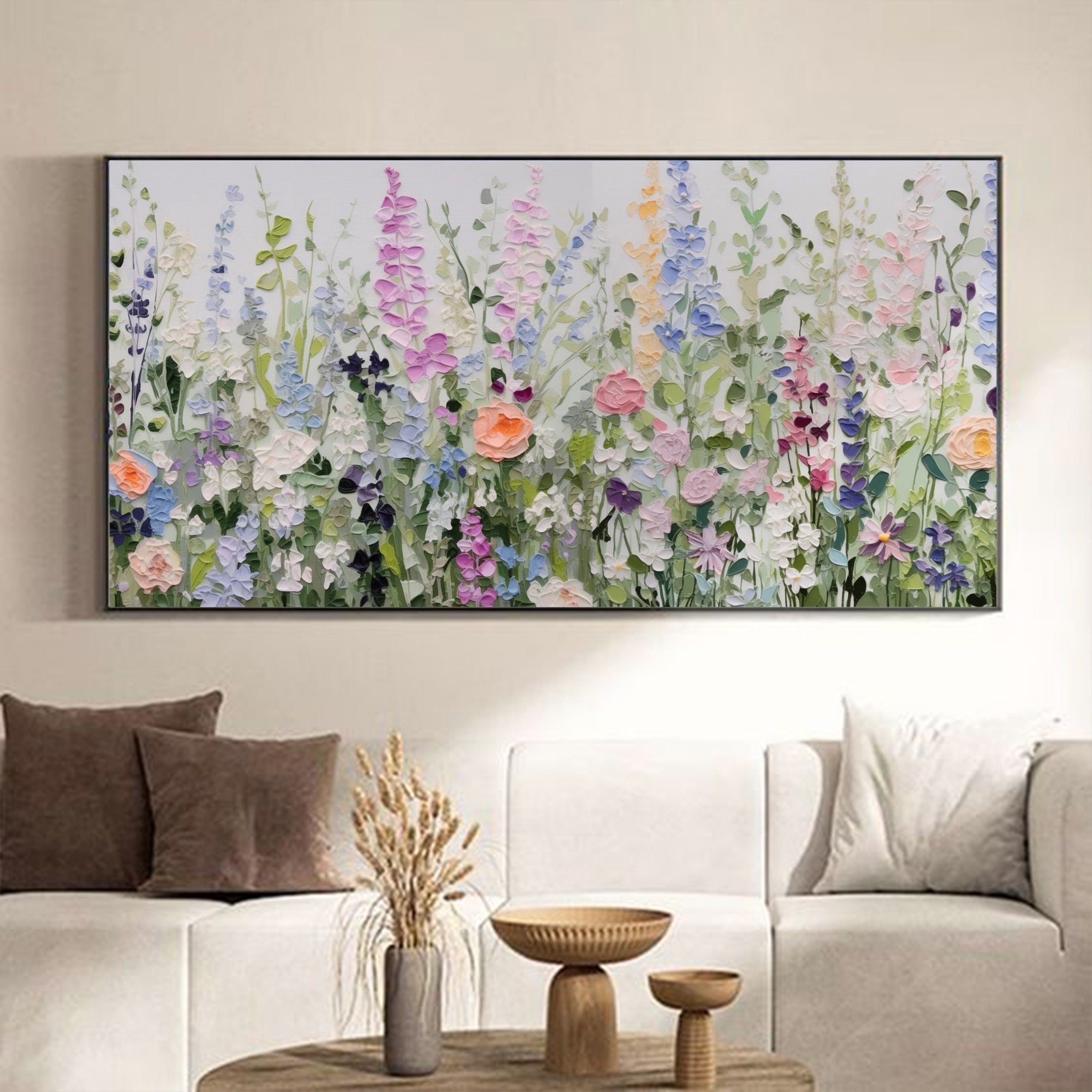 Large Colorful Abstract Painting - 3D Textured Palette Knife Wall Art for Scandinavian Living Room Decor