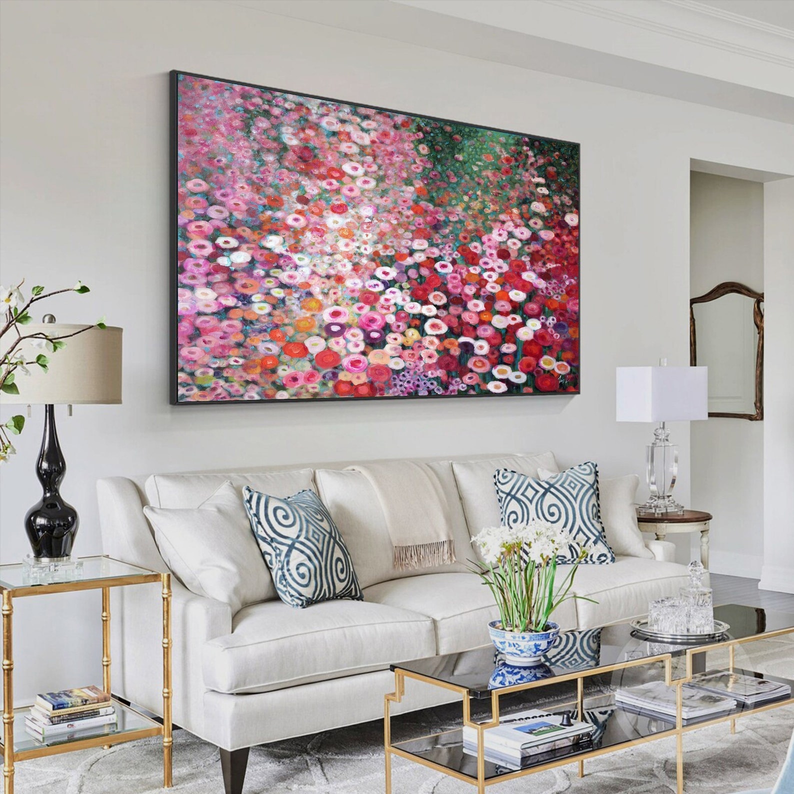 Flower Oil Painting on Canvas Abstract Rose Flower Painting, Flower ...