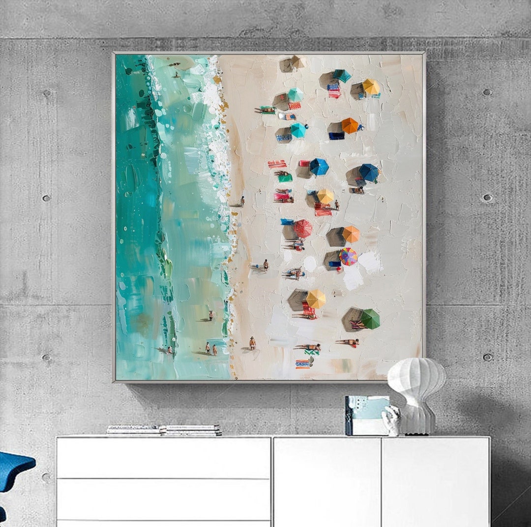 Original Beach Oil Painting on Canvas Abstract Blue Ocean Painting ...