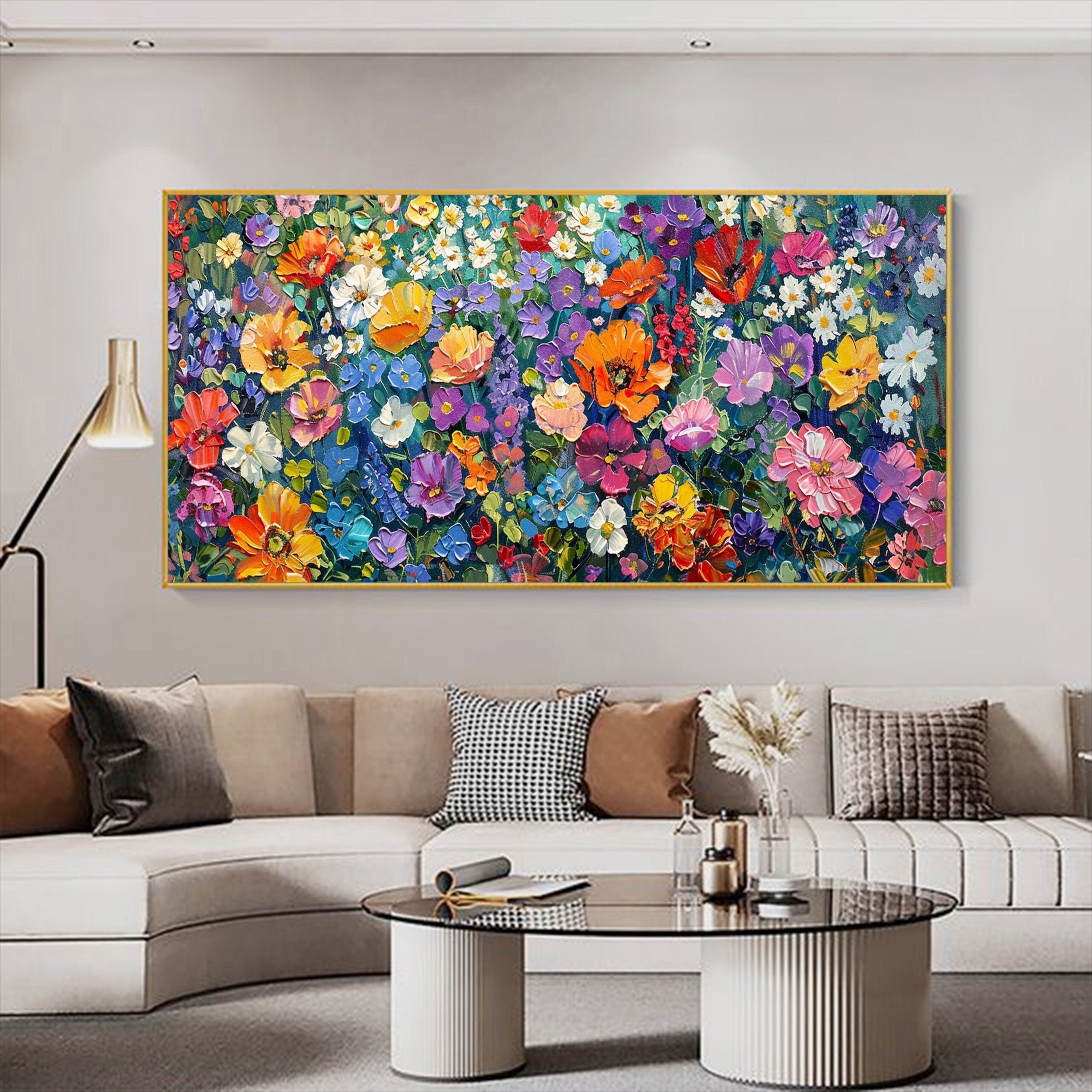 Original Oil Painting on Canvas - Modern Abstract Purple Violet Flower Art with Texture for Boho Wall Decor