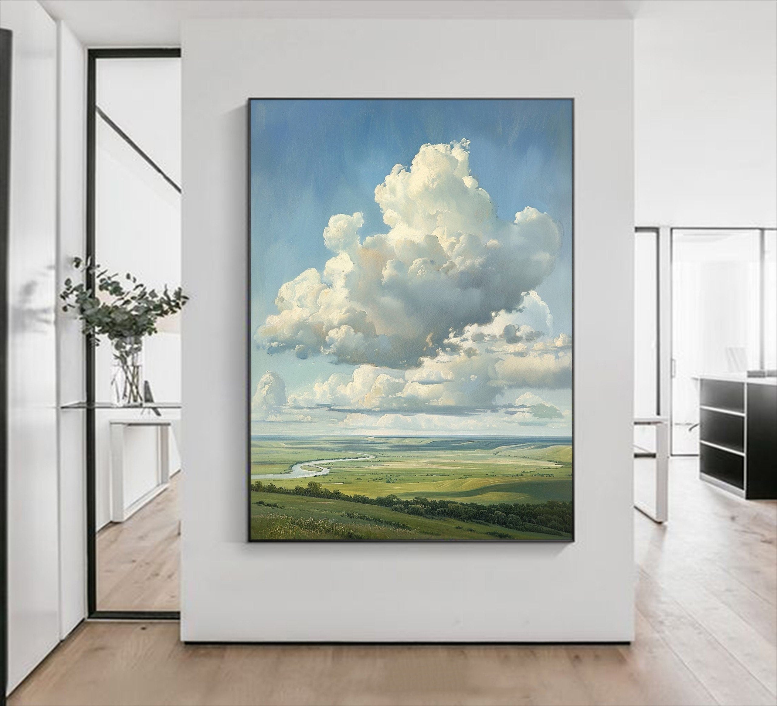 Sky and Cloud Oil Painting,Painting On Canvas,Realistic Sightseeing Oil Painting,Large Wall Art Blue Sky Oil Painting,Living Room Decor