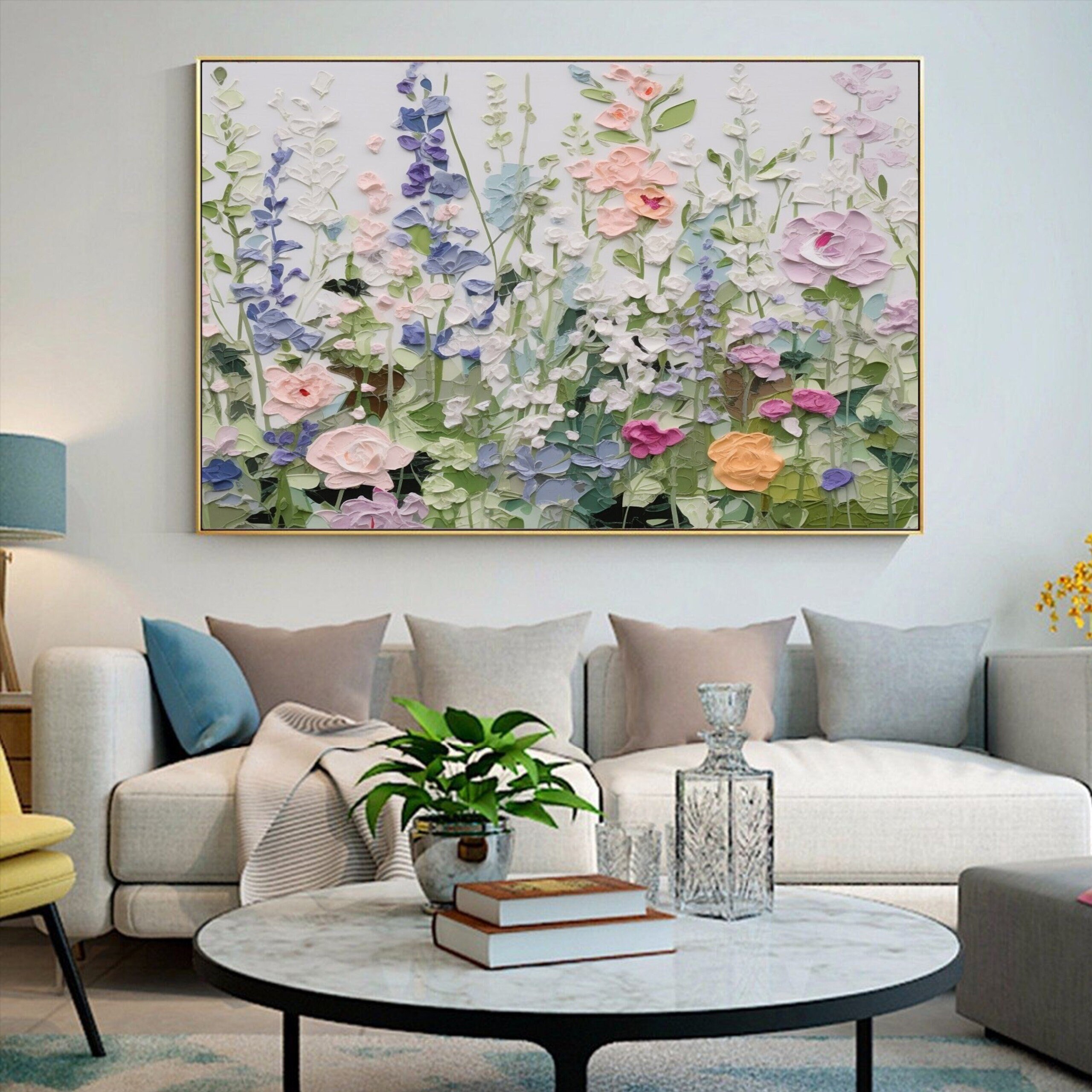 Original Color Oil Painting on Canvas - Abstract Modern Flower Art with 3D Texture for Large Wall Decor
