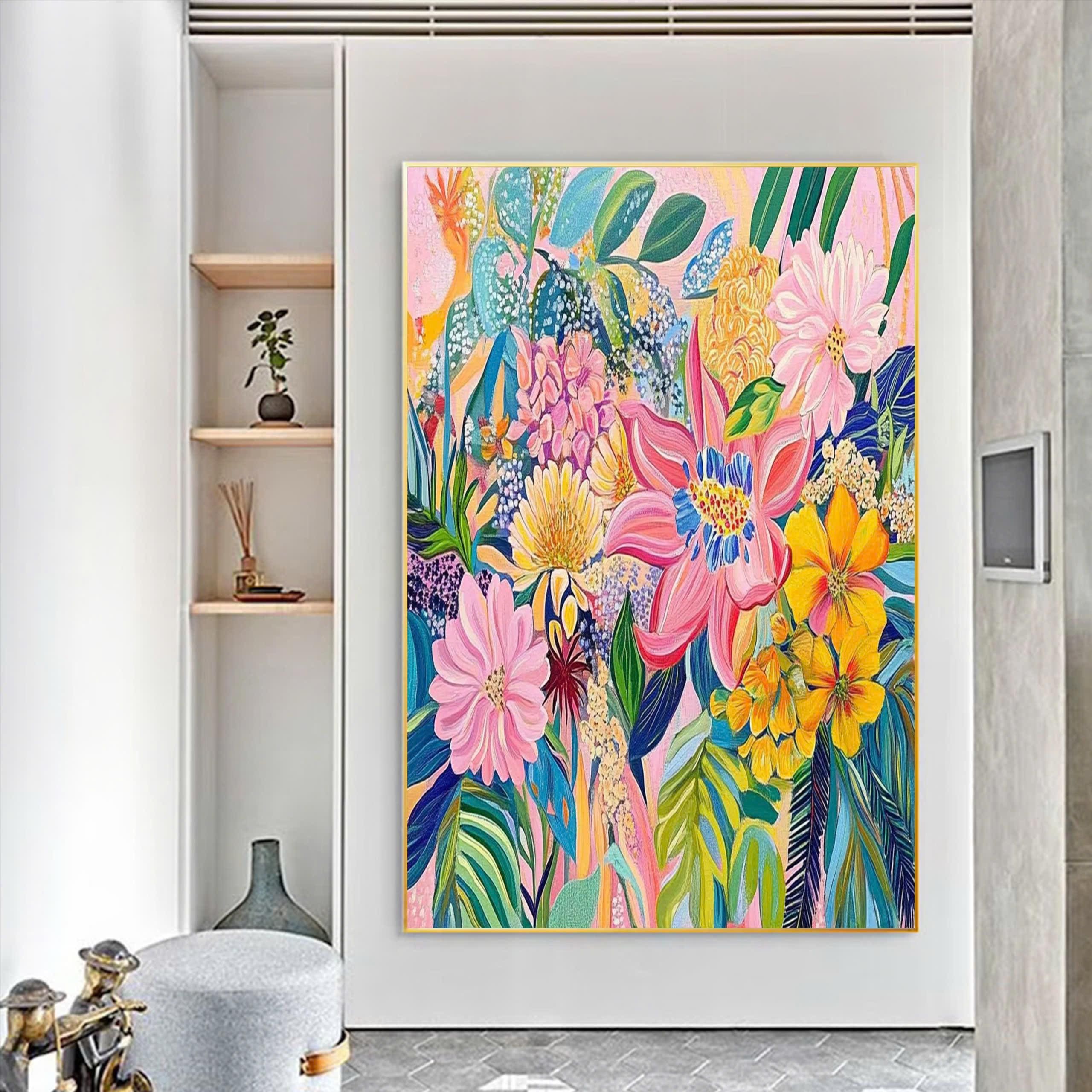 Original Botanical Oil Painting - Tropical Floral Canvas Art for Vibrant Nature-Inspired Wall Decor
