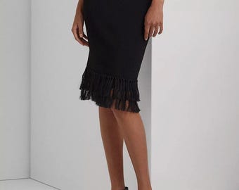 RALPH LAUREN Women's Fringe-Trim Rib-Knit Pencil Skirt NWT Xl