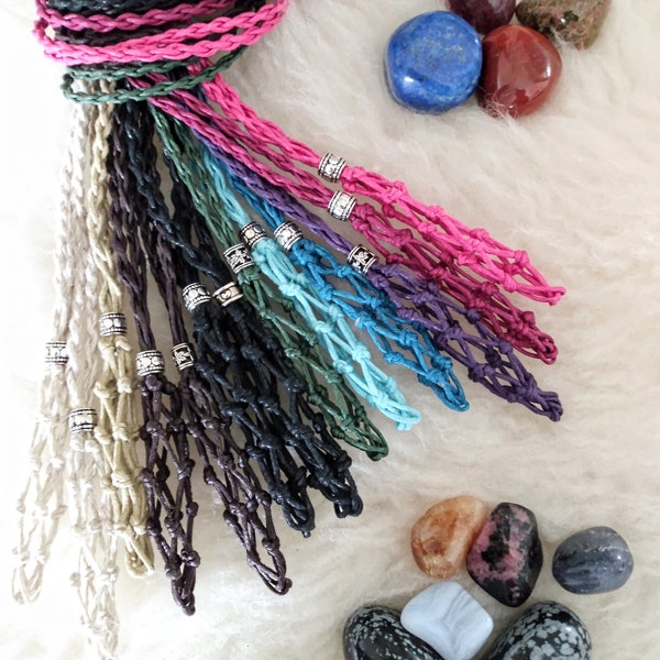 Craft sale macrame interchangeable crystal pouch necklace, crystal jewelry, netted pouch, gemstone healing