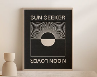 Sun Seeker, Moon Lover Print | Quote Eclectic Wall Decor Modern Minimal Line Illustration Trendy Neutral Gift Celestial Poster | UNFRAMED