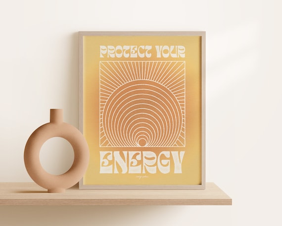 Protect Ur Energy Print | Quote Retro Wall Art Modern Gradient Decor Illustration Trendy Funky Line Type Colorful Poster | UNFRAMED