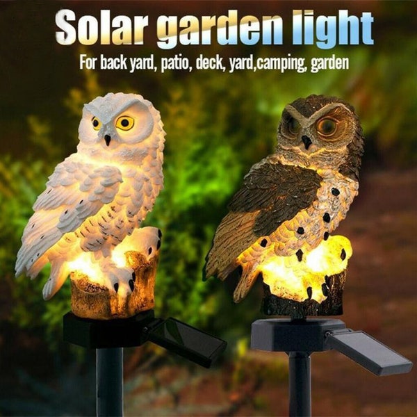 Garten Außendekor, Harz Eule Solar-LED-Licht mit Pfahl, Eule Solarleuchten Außengarten für Garten, Terrasse, Hof, Gehweg-Dekoration