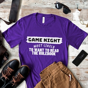 Game Night Most Likely To Want To Read the Rulebook T Shirt, Funny Game Night Shirt, Family Game Night, Board Game Shirt, Custom Game Night