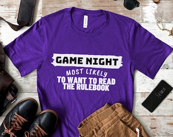 Game Night Most Likely To Want To Read the Rulebook T Shirt, Funny Game Night Shirt, Family Game Night, Board Game Shirt, Custom Game Night