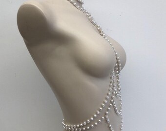 Exclusive Pearl Jewellery Unique pearl bra body chain pearl vest, Designed Pearl Body Suit pearl necklace suit body jewelry  gift For her