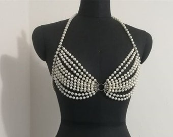 Unique pearl bra body chain pearl vest, Designed Pearl Body Suit pearl necklace suit body jewelry Women's gift For her FREE SHIPPING