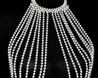 Handmade pearl body Chain,bridal body jewelry,Pearl Body Chain Bra,Shoulder Necklaces Bra, Chain Body Jewelry,bikini jewelry