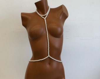 Vintage style luxury pearl beaded vest pearl top bride pearl top pearl body chain showgirl dress decoration dance bra jewelry