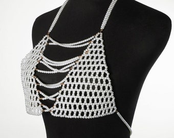 Unique pearl bra body chain pearl vest, Designed Pearl Body Suit   pearl necklace suit body jewelry FREE SHIPPING