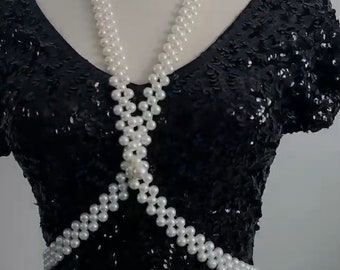 Vintage style luxury pearl beaded vest pearl top bride pearl top pearl body chain showgirl dress decoration dance bra jewelry