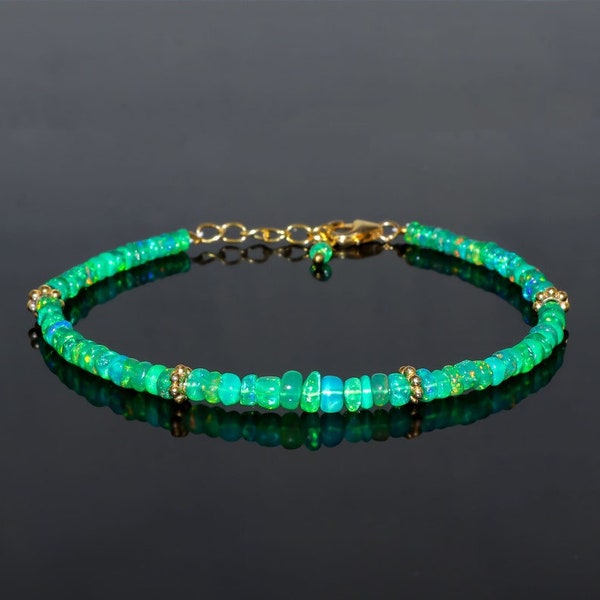 Bracelet en opale éthiopienne verte de qualité AAA Superbe bracelet en argent sterling 925 perlé Bracelet de pierres de naissance d'octobre Cadeau pour son bracelet