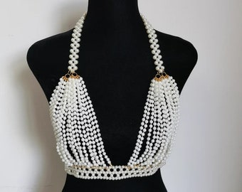 Exclusive Honeymoon Unique pearl bra body chain pearl vest, Designed Pearl Body Suit pearl necklace suit body jewelry Women's gift For her