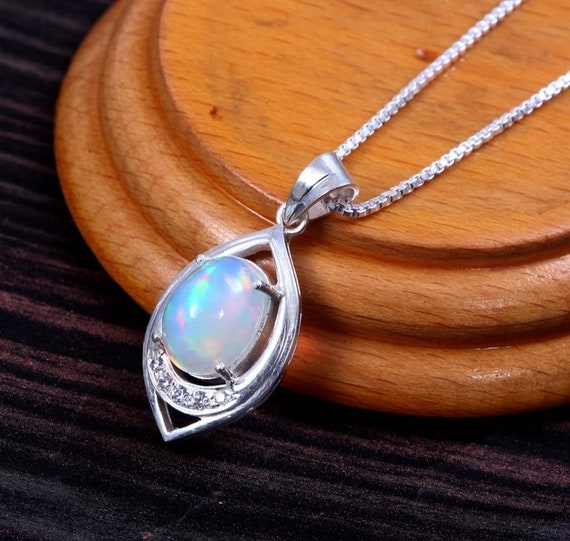 Genuine White Opal Necklace Beautiful Opal Pendant October