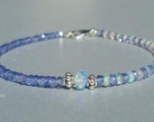 Tanzanite Bracelet ,Ethiopian Opal Tanzanite Bracelet Beaded Sterling 925Silver Bracelet October Birthstone Bracelet Stack Bracelet