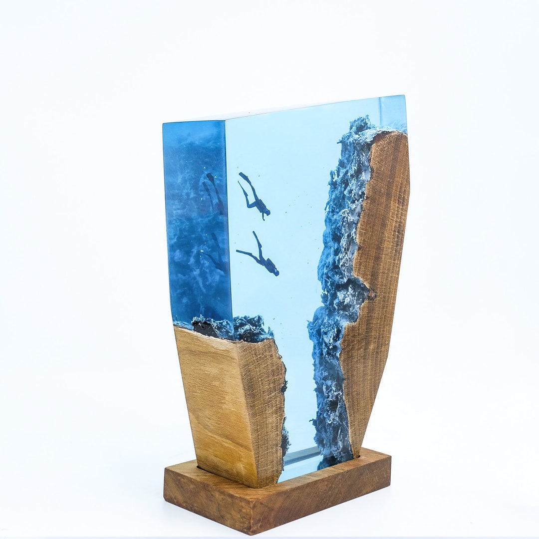 Diver Scuba Diving Epoxy Resin Wood Lamp Scuba Gift Ocean Etsy