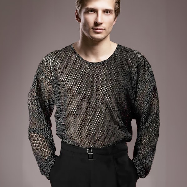 Men T Shirt O-neck Mesh,Party Nightclub,Elegant Top,Gay Evening Wear, Streetwear