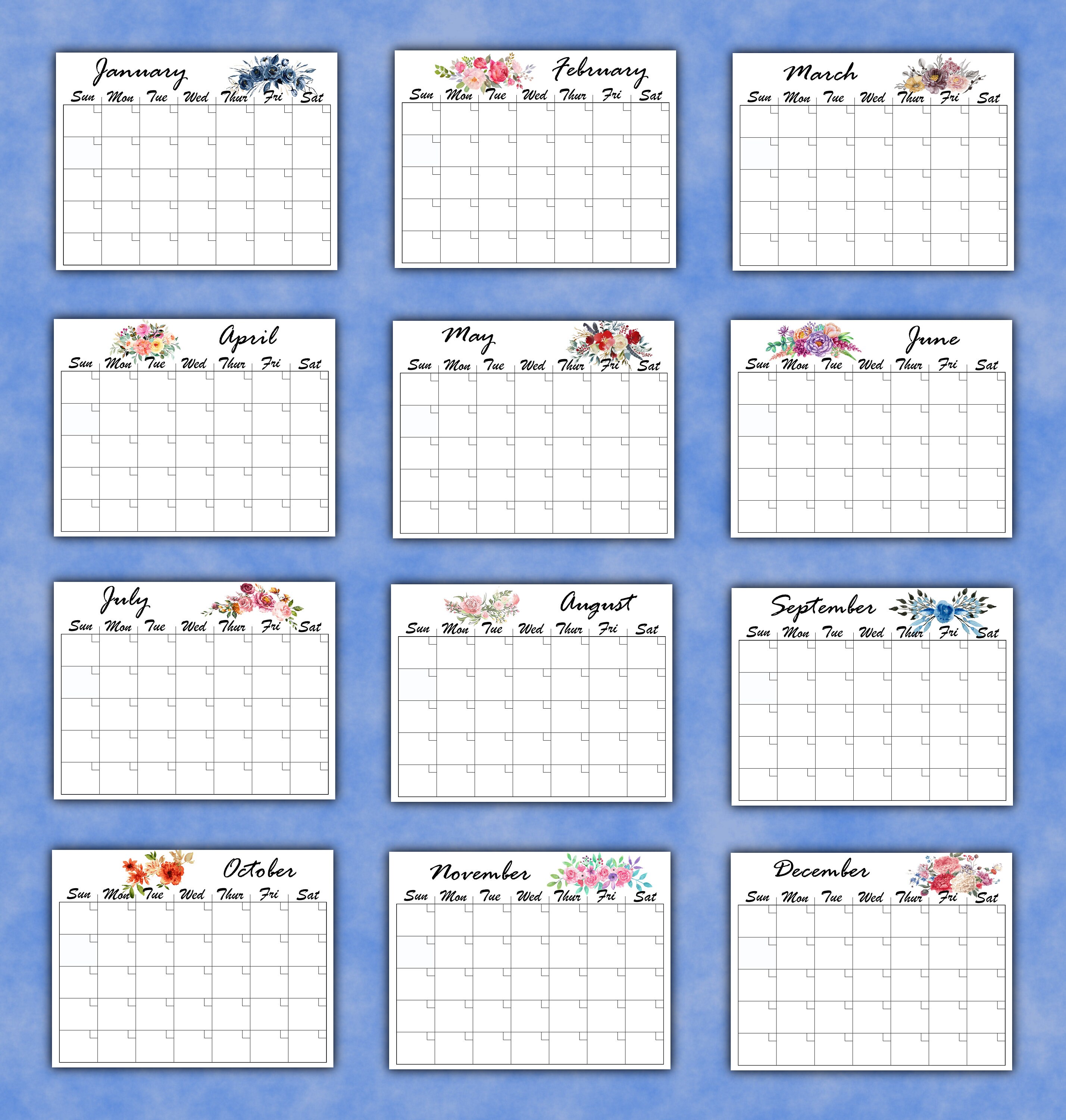 Printable Blank Calendar | Instant PDF Downlaod | 11" X 8.5" - Etsy