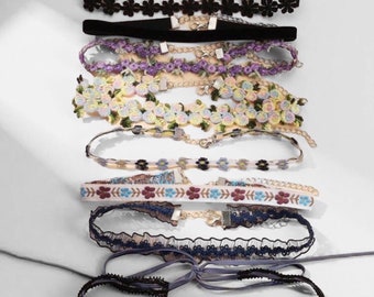 8pc Fairytale Choker Necklace Gift Set, Lace, Crotchet, Velvet, Floral Choker Necklaces