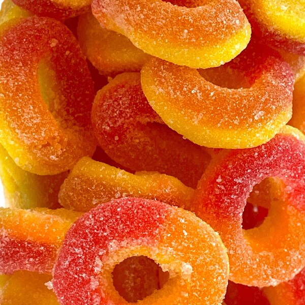 Gummy Peach Gummy Rings- Gummy Candy, UK Candy, Gift Box, Sweet Treat, Birthday Gift, Father's Day, Grad Gift, Graduation