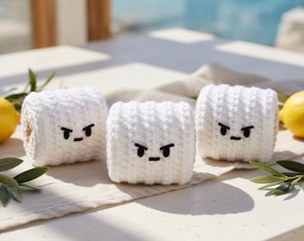 Funny Crochet Toilet Paper Plushie, Angry Amigurumi TP Keychain, Sarcastic Desk Buddy, Gag Gift, Pandemic Humor Gift