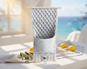 Crochet Hanging Planter Pocket, Boho Wall Decor, Macrame Style Plant Holder, Rustic Storage Organizer, Minimalist Home Gift